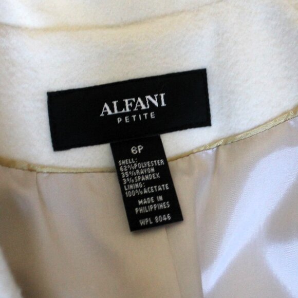 Alfani Winter White Shawl Collar Dress Coat with Pleather Sash, Size 6P - Picture 8 of 14
